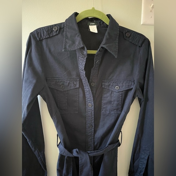 J. Crew Navy Belted Shirt dress women’s 10 - Picture 3 of 6